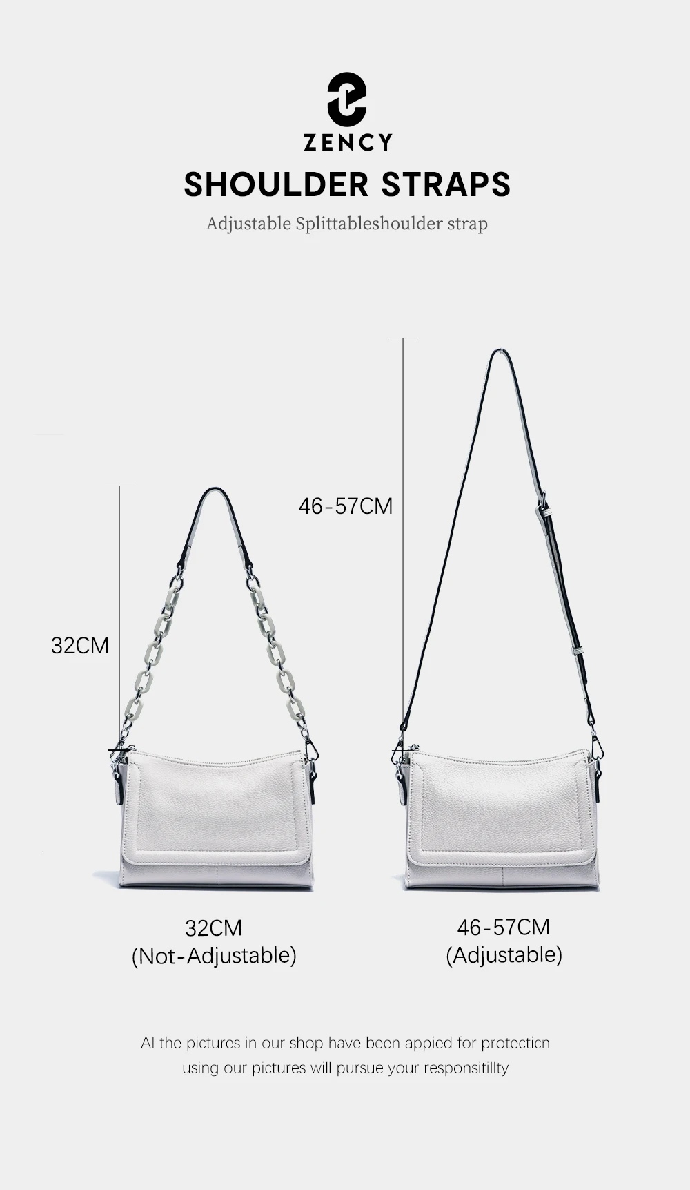 Zency Acryl-Ketten-Handtasche aus weichem Leder mit Tragegriff, luxuriöse kleine Unterarm-Umhängetasche für Damen, weiß, modische Schultertasche – Detail 6