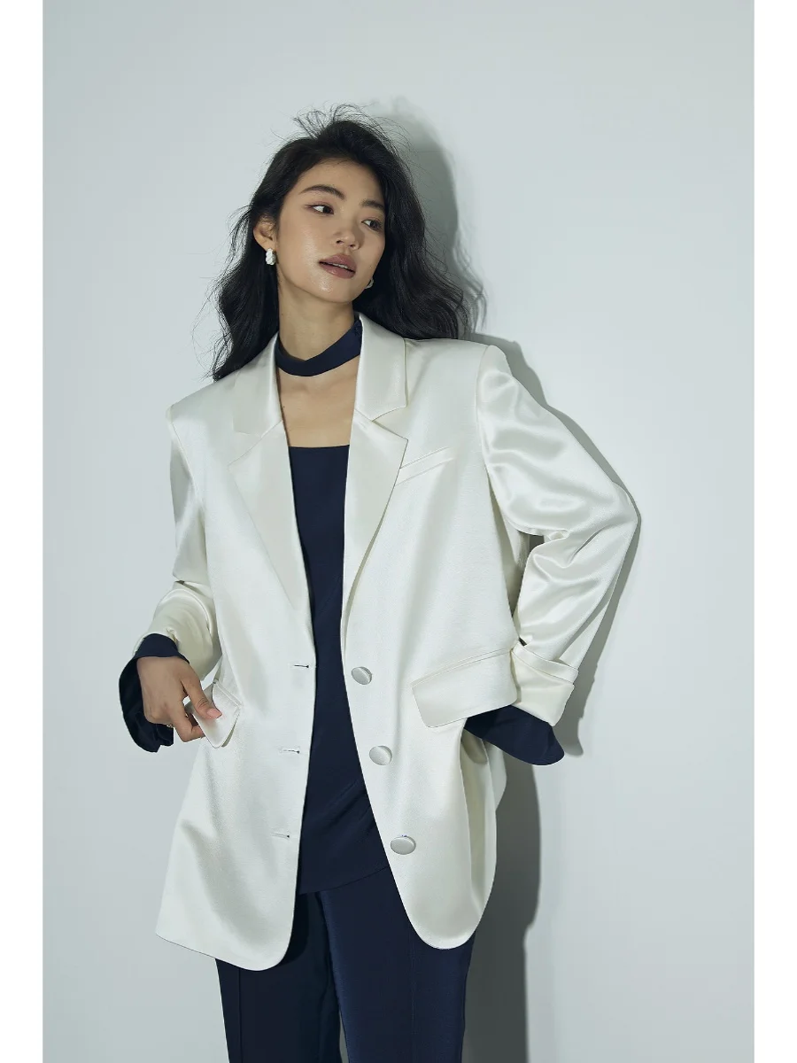 

owyee Casual ell Light Luxury Acetate Jaet Ele Office Commute Soft ell Gently Glowing Women's Suit Outerwear