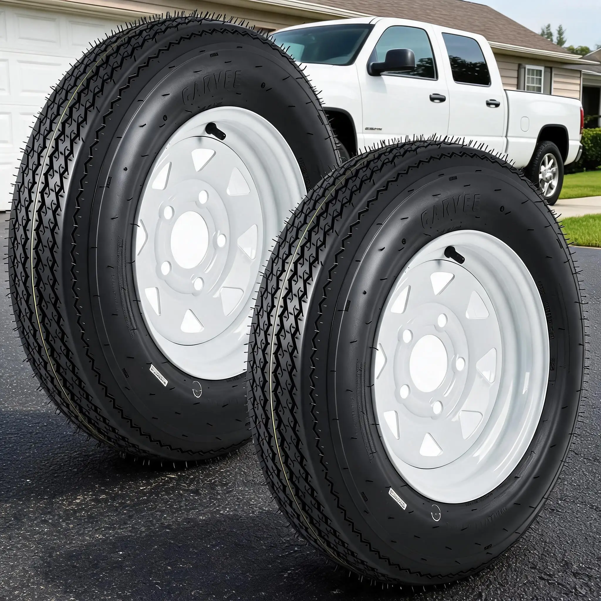 2-Pack Trailer Tire & Wheel Assembly - 12in Bias Ply Tires Load Range C 6PR - White Spoke Rims (4.80-12 or 5.30-12) - 4 or 5 Lug - For Utility/Boat/Camper Trailers