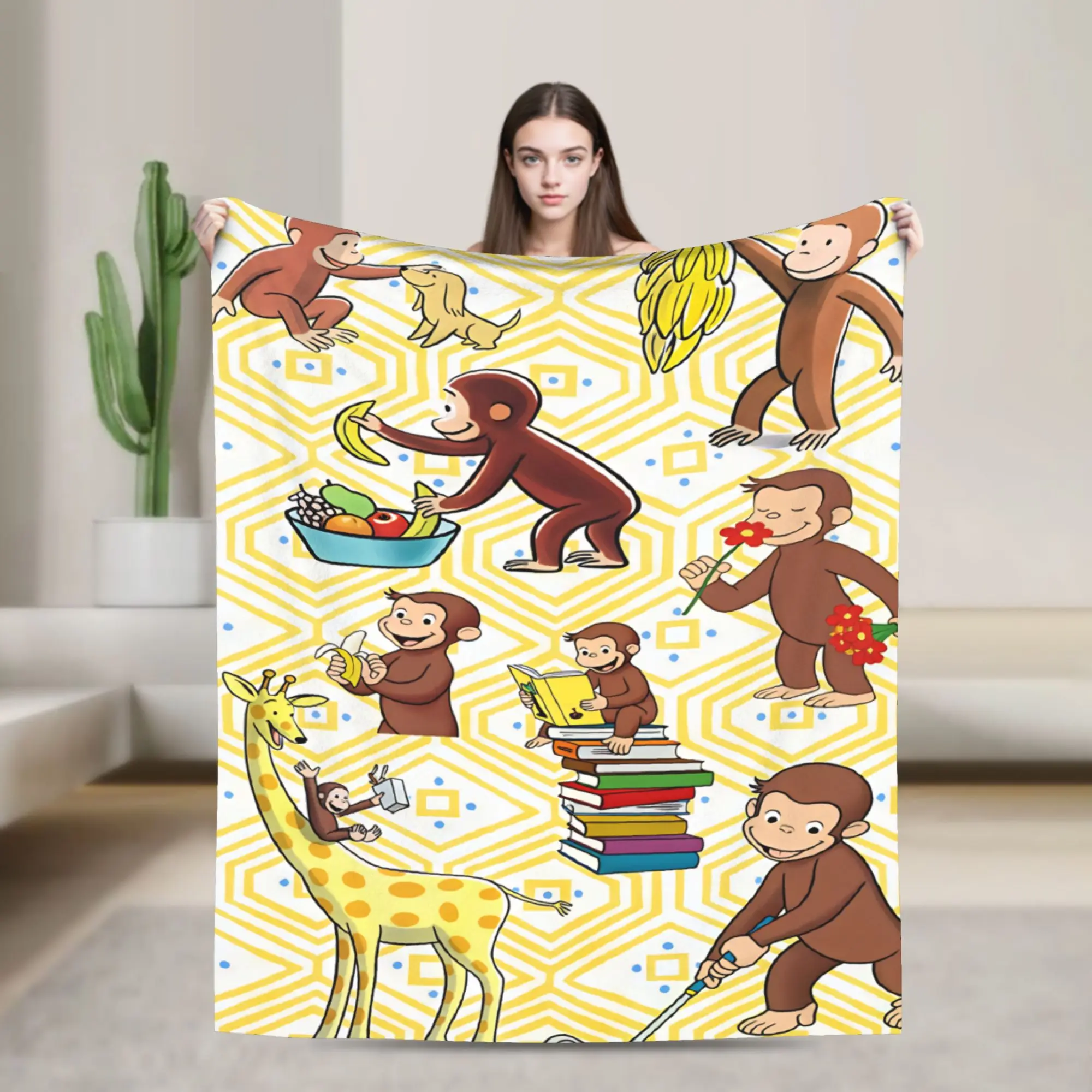 Warm Blankets Travel Curious George Daily Adventures Throw Blanket  Flannel Bedspread For Bedroom Street Trend Sofa Bed Cover