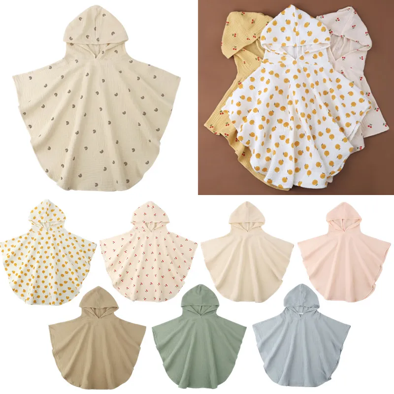 Pure Cotton Baby Towel Solid Color Muslin Baby Hooded Bath Towel Kids Newborn Swim Beach Bathrobe Quick Dry Facecloth Baby Stuff