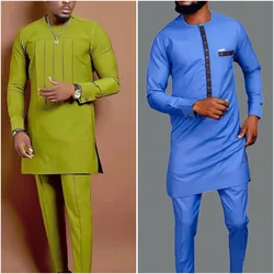 Kaftan-Conjunto de ropa tradicional étnica para hombre, trajes de 2 piezas, Tops de manga larga, pantalones, ropa africana, moda personalizada