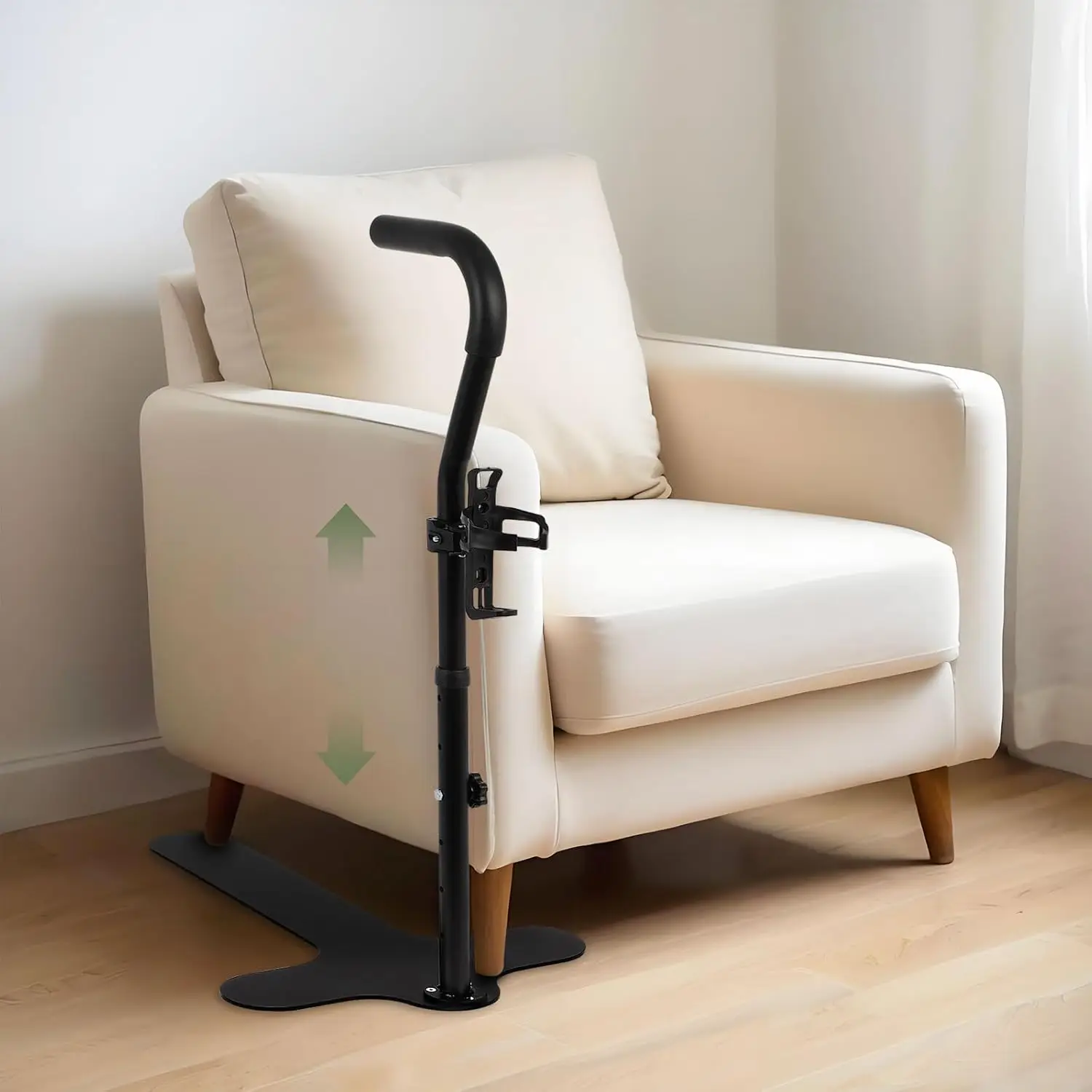 

Adjustable Couch Lift Aid for Seniors: 6 Height Settings, Black Mobility Handle for Easy Sit-to-Stand Assistance