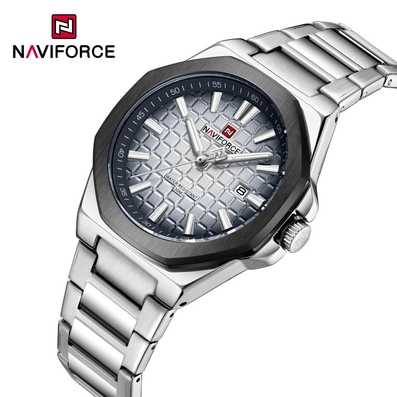 

NAVIFORCE 9258, новые элегантные мужские часы, кварцевые золотые часы с календарем, ночник, водонепроницаемый стальной ремешок для повседневных повседневных мужских часов