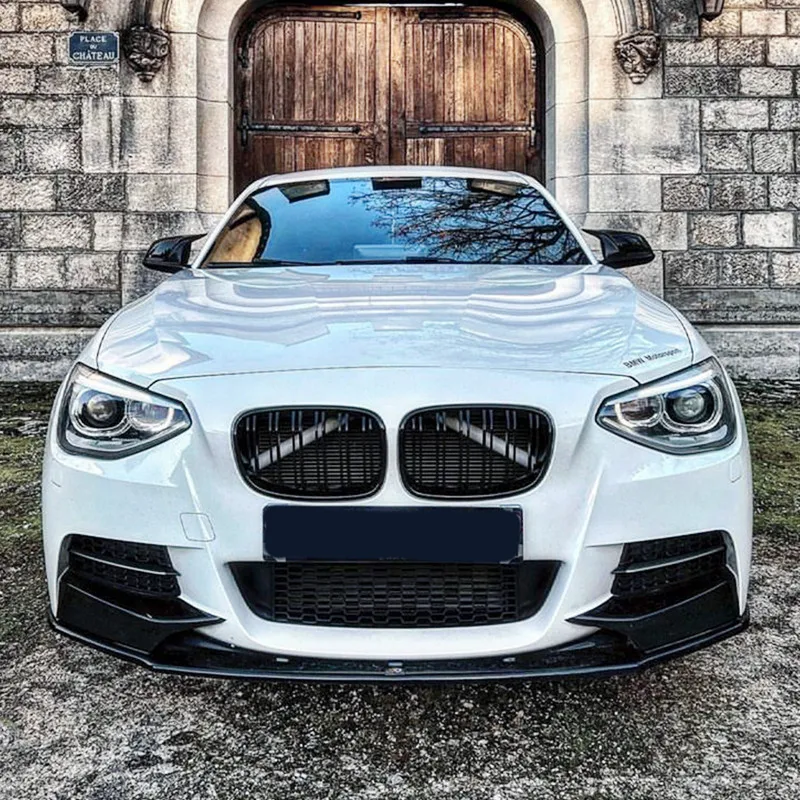 ل 2012-2014 BMW 1 سلسلة F20 F21 سيارة الجبهة حافة مصد السيارة الذقن المفسد الفاصل الأسود الكربون بوديكيت الخارجي ضبط الملحقات