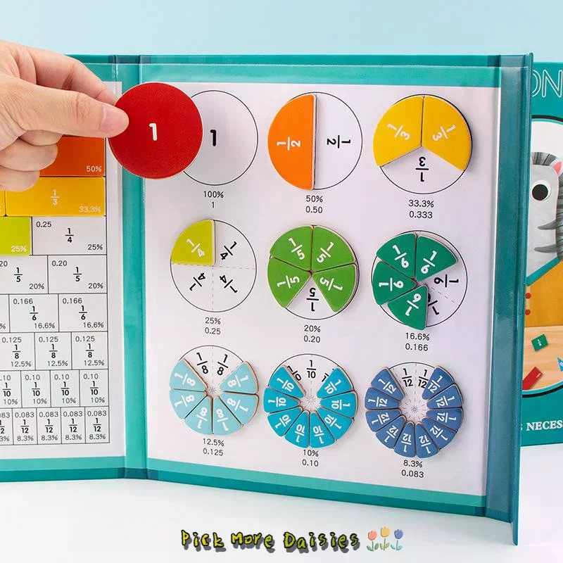 Kids Magnetic Fraction Tiles And Circles Set - Math Manipulatives Educational Puzzle Toy for Elementary Learning Fractions