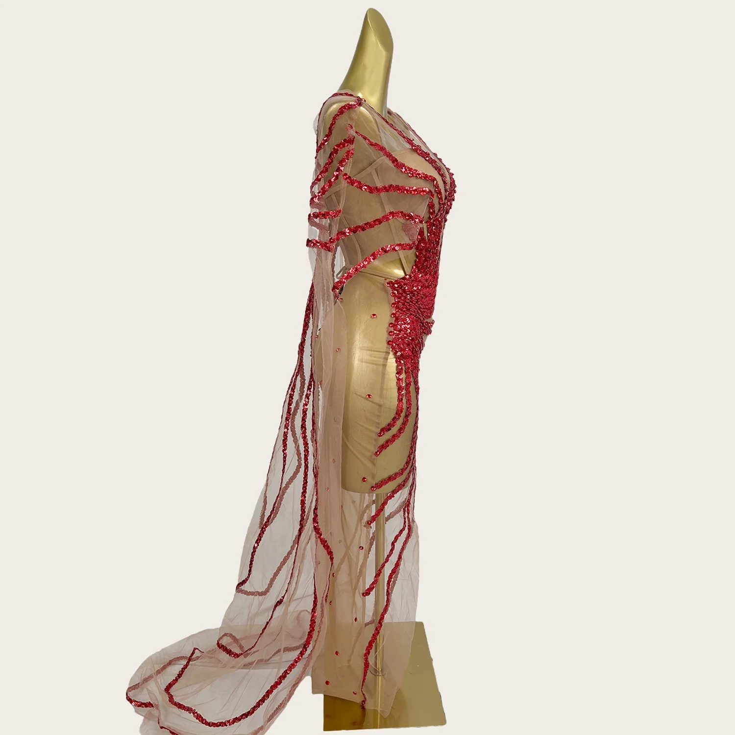 Paillettes scintillanti vedere attraverso mantello di rete abito lungo compleanno festeggiare festa servizio fotografico indossare abito da ragazza calda abito da ballo Dongmai