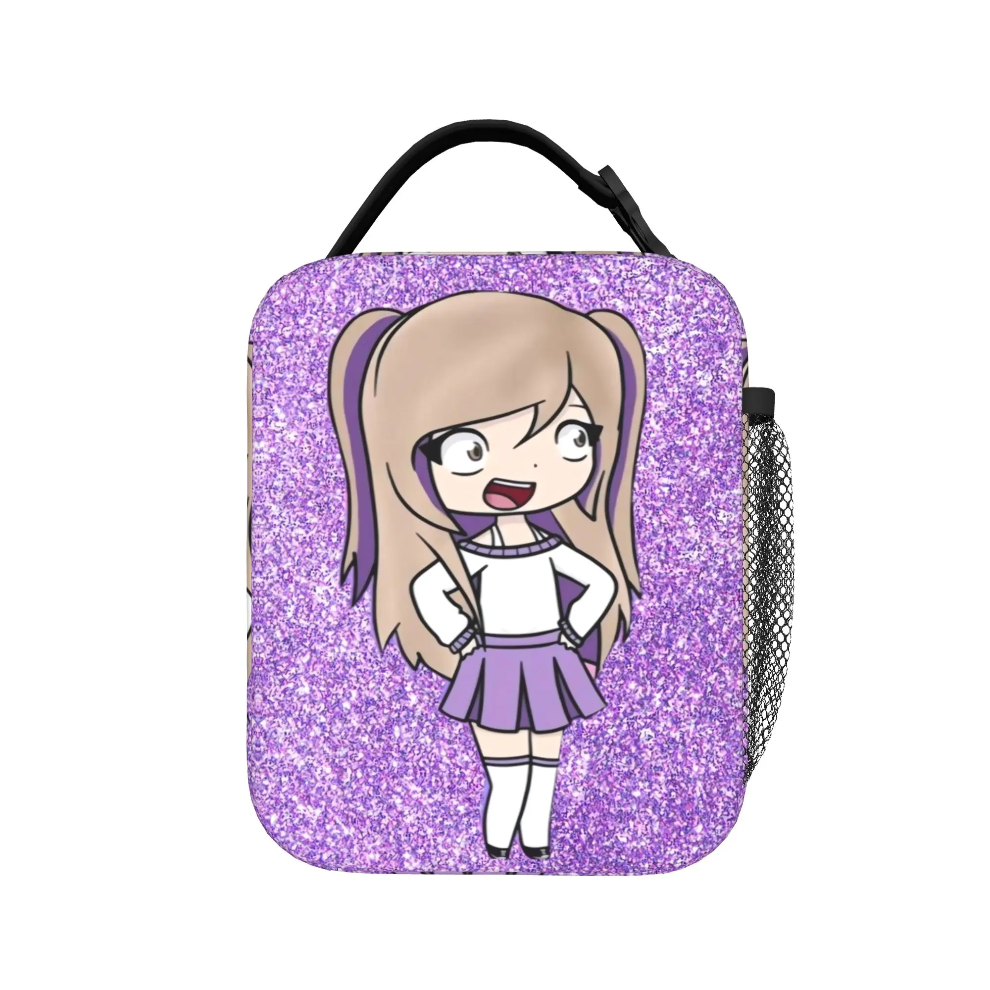 Glitter Purple Portrait Lyna Vallejos Lunch Bag For Women Lunch Box Vintage School Bag Portable Oxford Thermal Tote Handbags