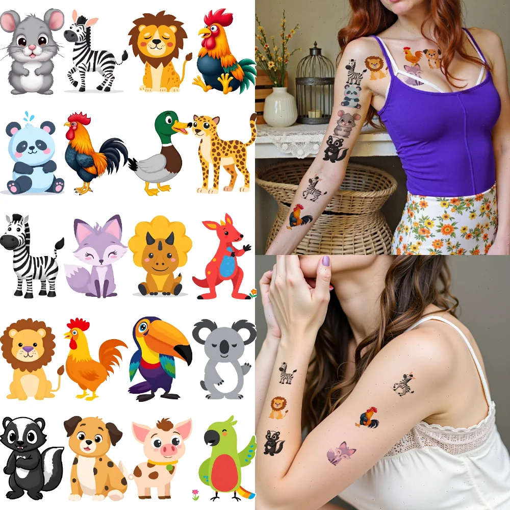 

54pcs Temporary Tattoo Animal Stickers Cartoon Cute Animal Stickers Waterproof Long-lasting Body Stickers For Arms Boys Girls