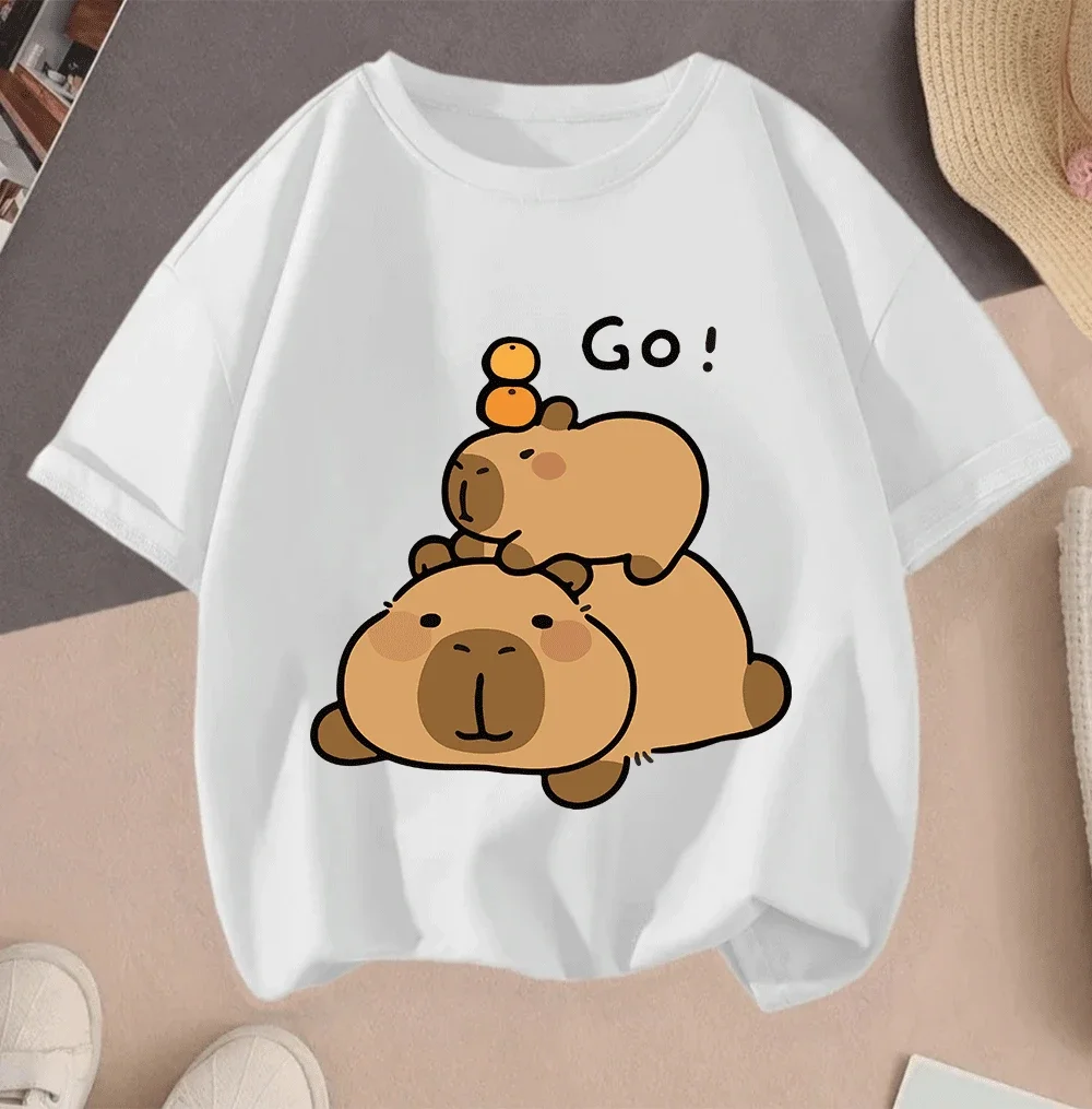 

2026 Casual Summer Short Sleeve Tops Hot Sale Capybara Cartoon 2D Print For Teenagers Kids Boys Girls New