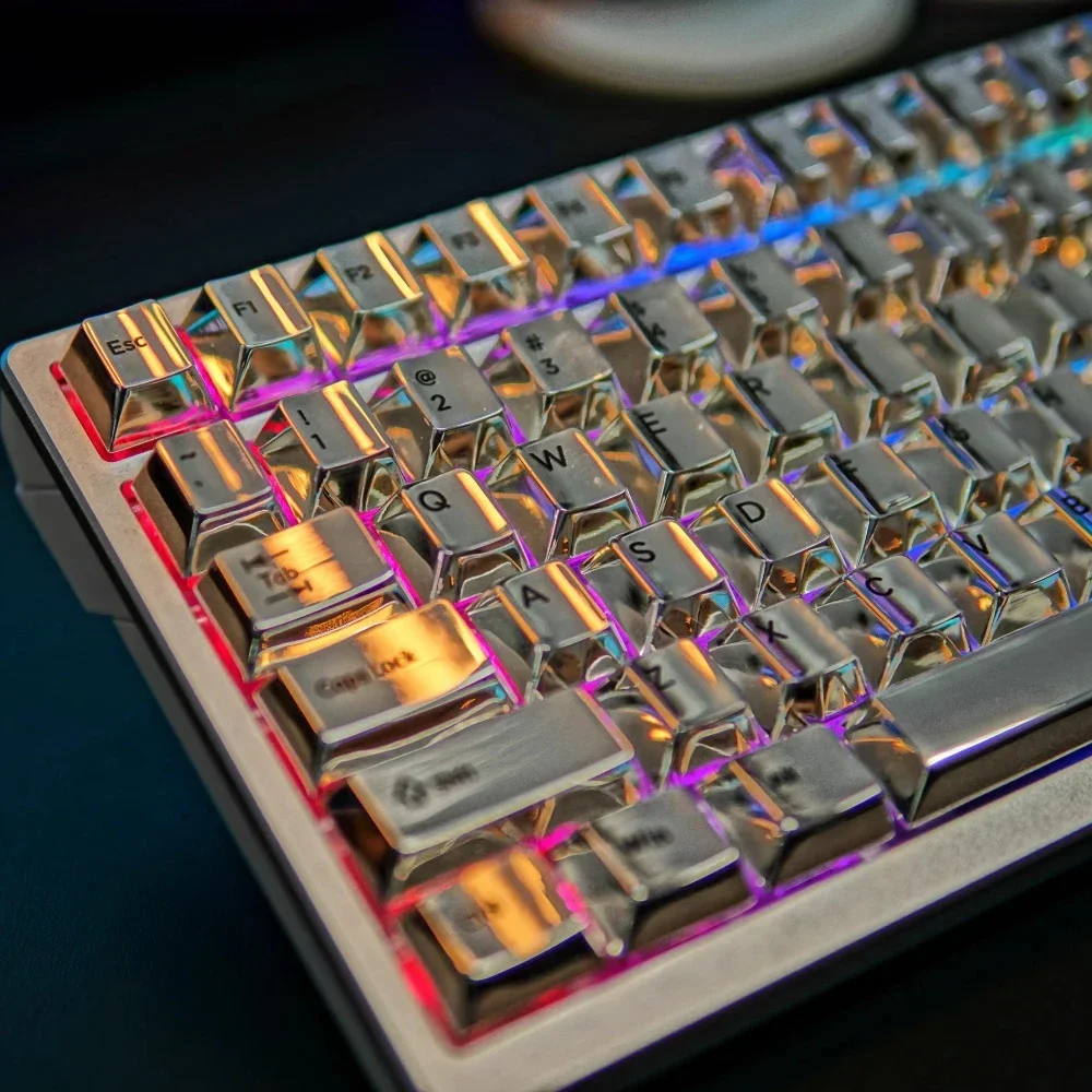 ECHOME Metal Keycap Set 104Keys Custom Siver Artisan Key Cap Cherry Aluminum Keycaps for 80% 100%Mechanical Keyboard Accessories