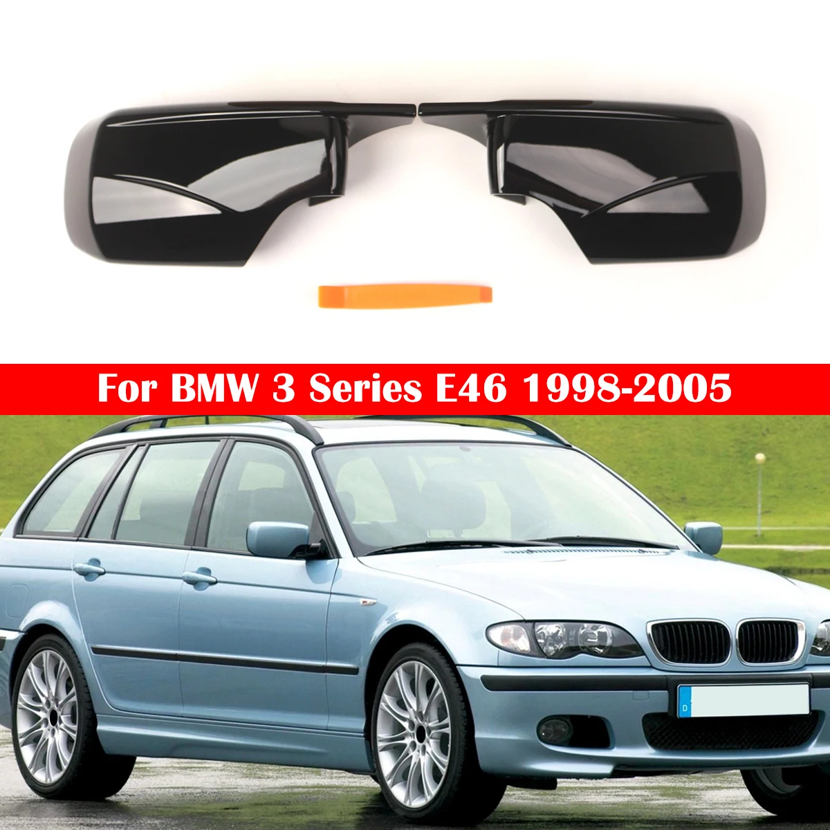 

For BMW3 Series E46 Four Doors 98-05 Edition Refit The Blade Rearview Mirror Housing Bright Black OEM 51168238376,51168238375