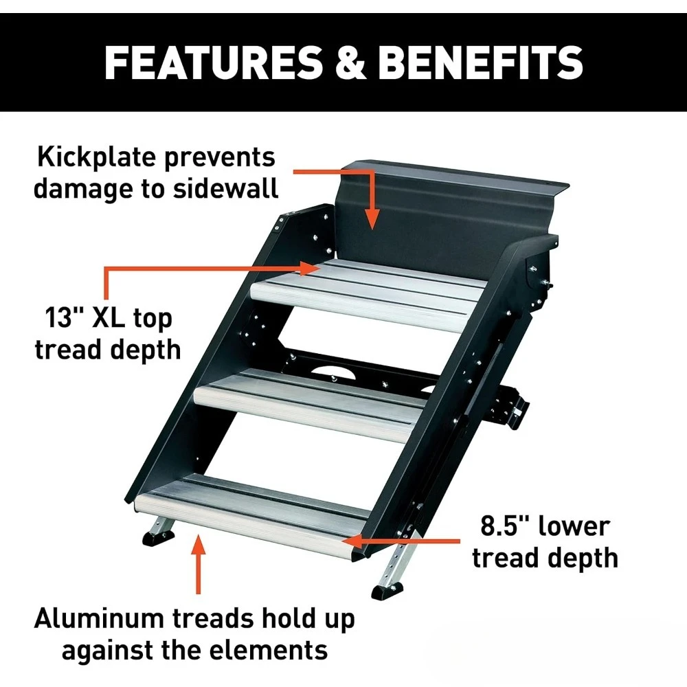 جودة عالية-791572 خطوة ثلاثية صلبة لمركبات الترفيهية والسفر مقطورة دخول المدخل الأسود 26 بوصة-شحن مجاني