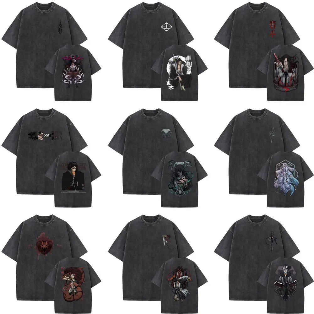 

Washed Vintage Anime Bleach Graphic T Shirts Kurosaki Ichigo T-shirts Men Women Cotton Casual Oversized T-shirt Men's Streetwear