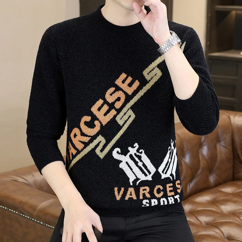 Men's round Ne Knitted Sweater Casual Hoodie Autumn Winter New Sle Floral Pattern Base irt Youth Faion Polyester Fiber