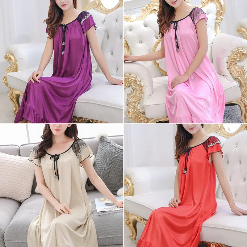 Nightgown Halter Ice Silk Sexy Dressschool Pajamas Simulation Silk Transparent Erotic Home Wear Long Skirt Models Large Size 2xl