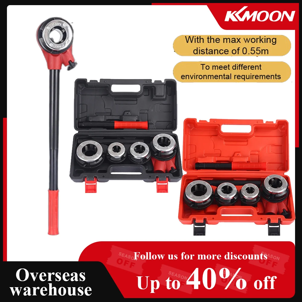 

Ratchet Pipe Threader Kit 4 Dies Ratcheting Pipe Threading Tool Set for Iron Copper Pipes Manual Plumber Pipe Threading Set