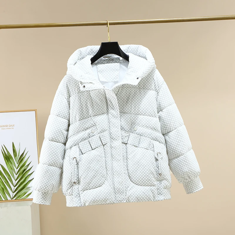 

2023 Autumn Winter New Women Short Korean Fashion Coat Thick Hooded Jacket Warm Cotton Padded Female Parkas