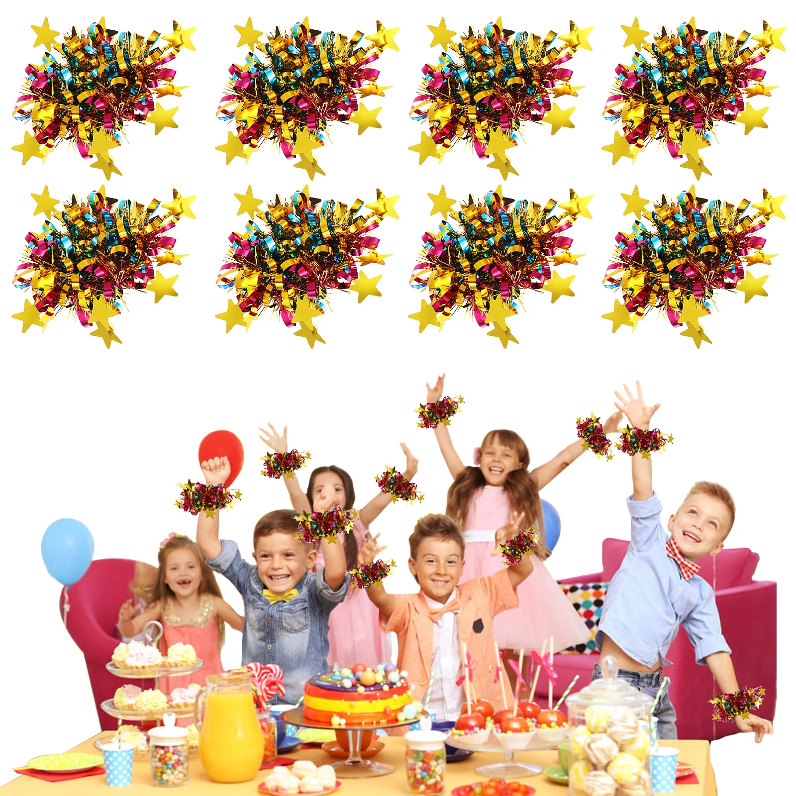 

14 Pcs Colorful FivePoint Star Dragon Ball Wrist Flowers Cheerleading Pom Poms Glitter Material Durable Performance Accessory