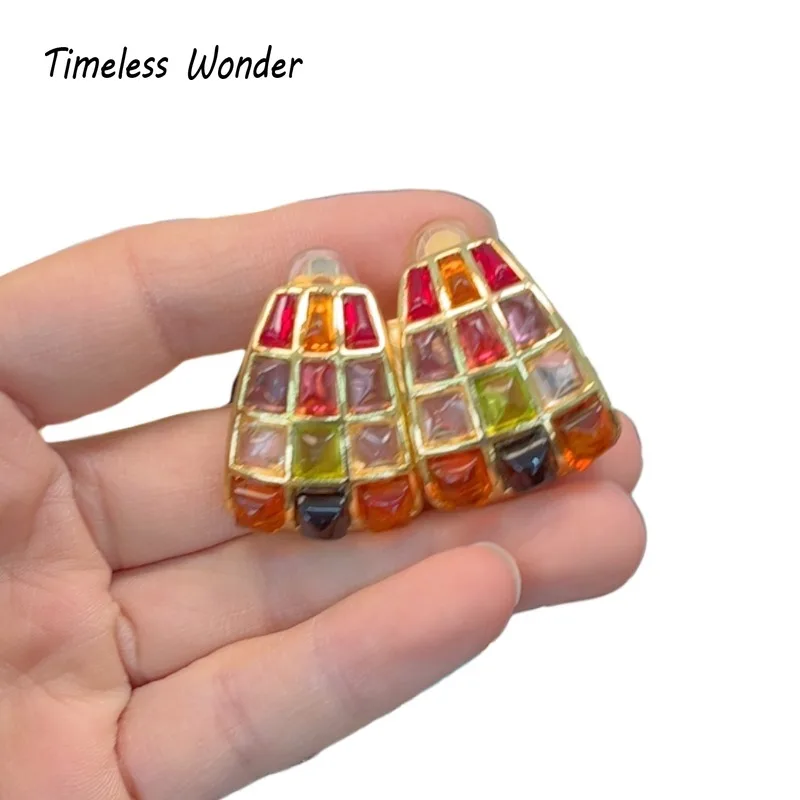 

Timeless Wonder Fancy Crystal Geo Glass Clip on Earrings for Women Designer Jewelry Trendy Rare Cute Vintage Top Mix 2234