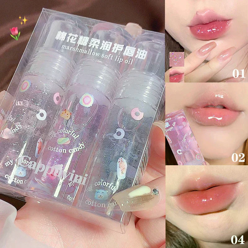 1/3Pcs Transparent Glitter Lip Gloss Set Clear Water Light Lip Glaze Moisturizer Color Changing Lip Oil Jelly Mirror Lipsticks