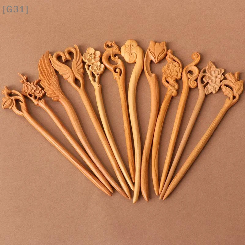 Outdoor Furniture Decor - Peach Wood Hairpin Double-sided Carvings Ancient