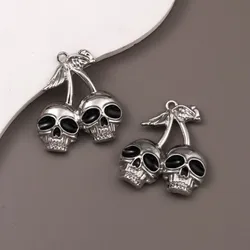 5pcs New Skeleton Cherry Enamel Charms Halloween Y2K Style Pendants For Making DIY Findings Accessories Necklace