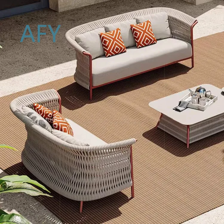 Rattan Woven Outdoor Sofa Set with Coffee Table for Modern Patio Garden Deck Waterproof Leisure Furniture for Indoor Outdoor