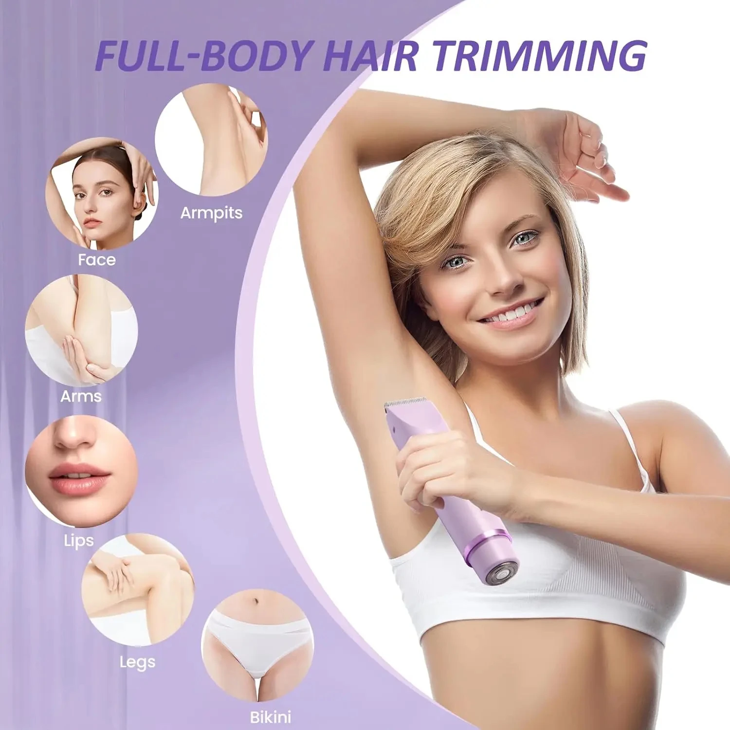 Umi 2 in 1 Razor for Women Painless Hair Trimmer IPX7 Waterproof Wet Dry Full Body Bikini Face Armpit