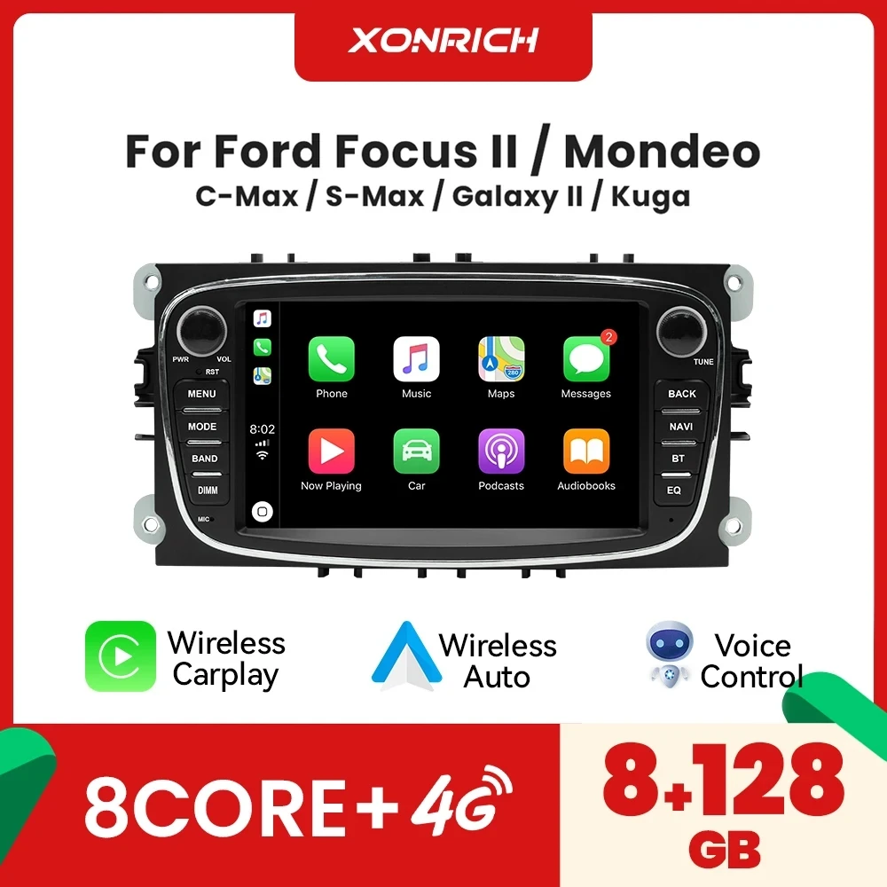 Wireless Carplay Android Auto Car Radio For Ford Focus 2 3 mk2 Mondeo 4 Kuga Fiesta Transit Connect S-MAX C-MAX Galaxy DSP 128GB