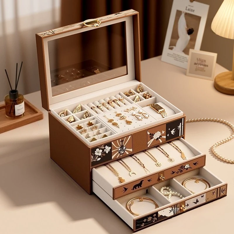 

Large Jewelry Box Transparent Acrylicr Jewellery Display Boxes Necklace Leather Storage Case Desktop Rings Organizer Cases