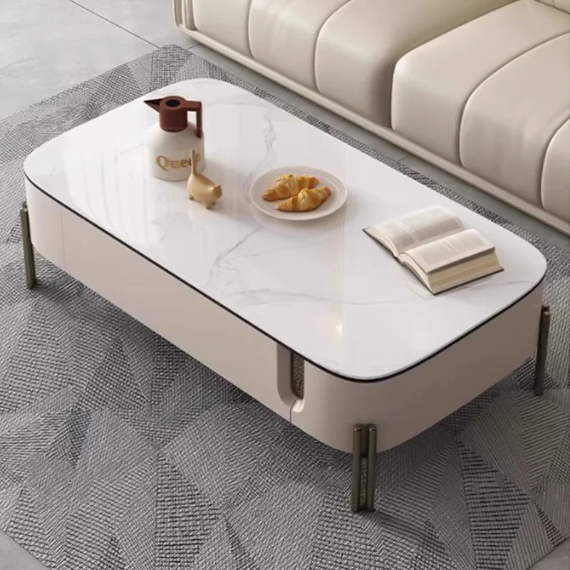 

Compact Coffee Table for Living Room White Home Interior Table Modern Minimalist Center Table with Hidden Double Storage Drawers