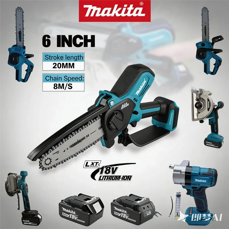 

Makita Cordless Woodworking Chainsaw With Small Handheld Electric 6-inch Logging Mini Portable Chainsaw Tool Set with Charger