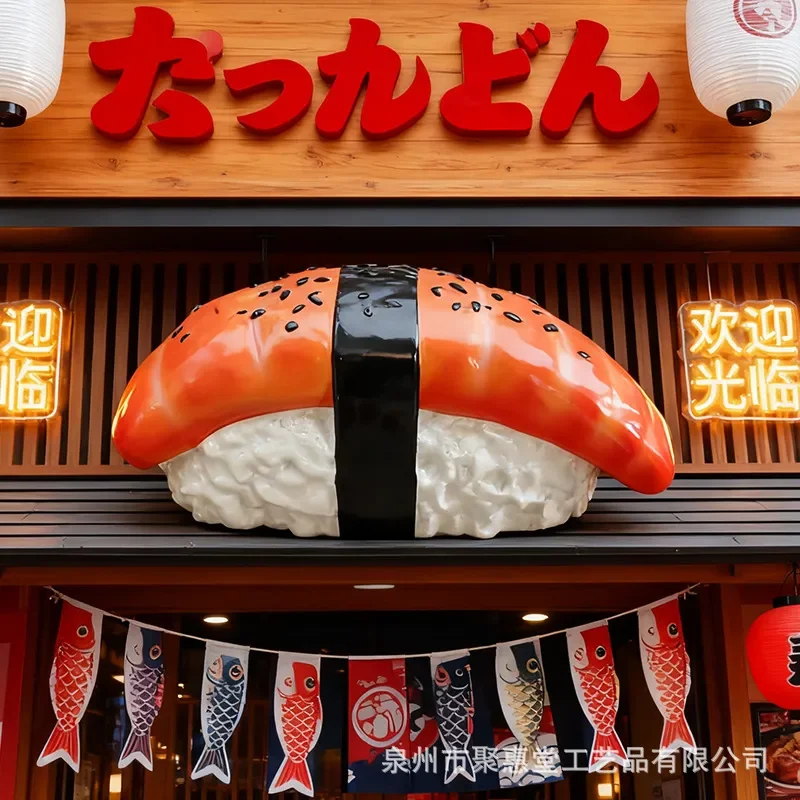 Realistic Sushi Onigiri Statue FRP Sculpture for Japanese Restaurant Entrance Decor 3D Salmon Rice Ball Model Photo Prop