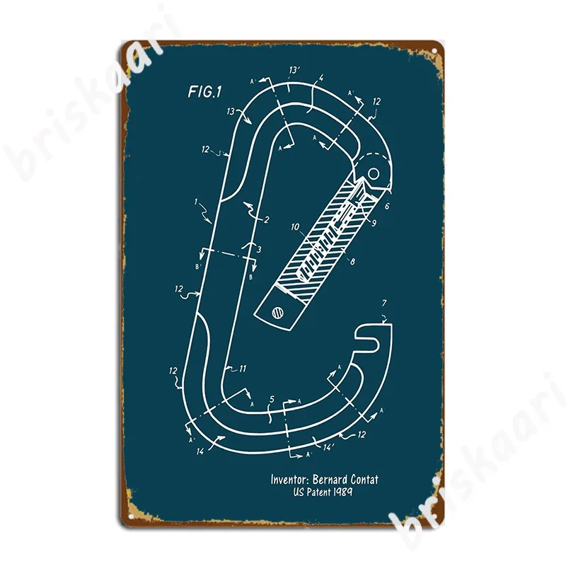 Rock Climbing Carabiner Snap Hook Patent Print 1989 Metal Plaque Poster Plaques Cinema Customize Tin Sign Poster