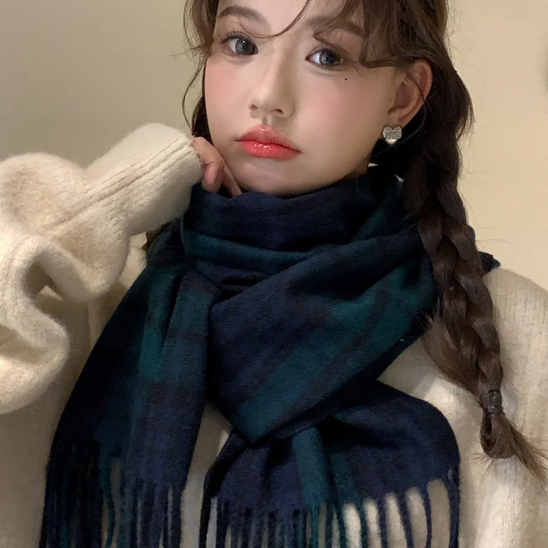 

Черно-белый клетчатый шарф в британском стиле с имитацией кашемира, осень-зима, новая корейская версия, универсальная шаль, теплая шаль