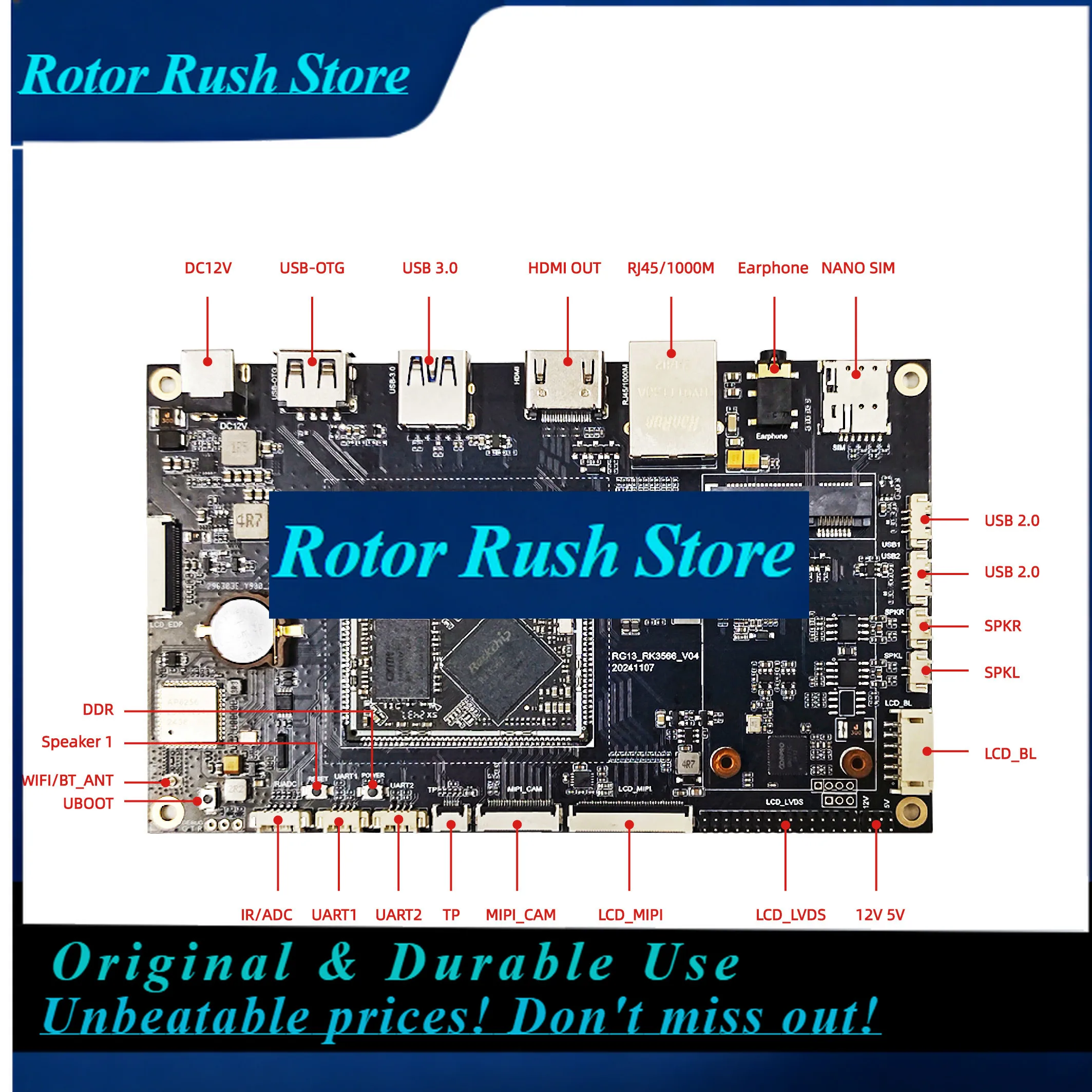 RoRuSRG13 Mini PC Rk3566 Main Board Android 11.0 Rk3566 Board Linux Embedded Development Board RJ45 RS232-DB9 TTL-RS3232