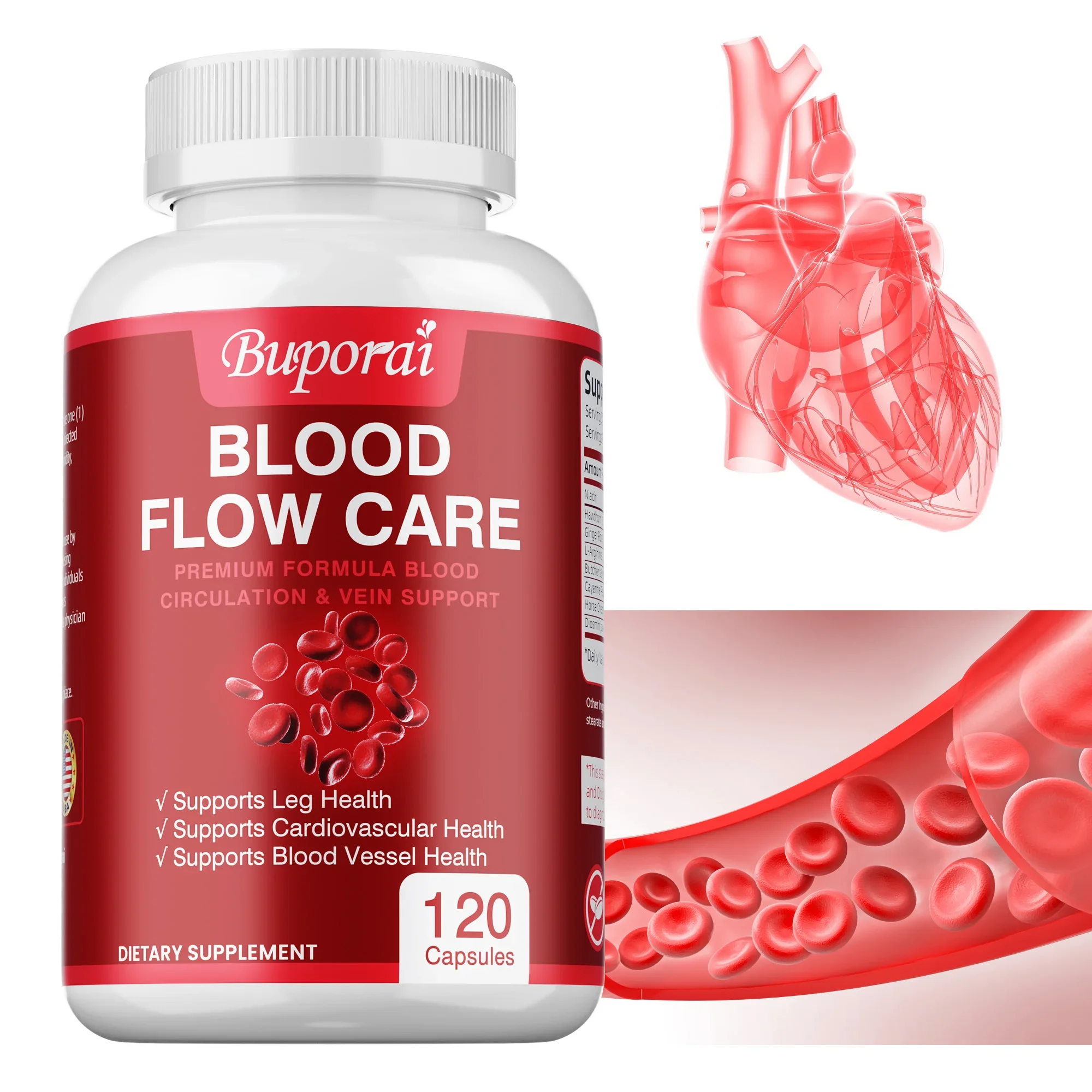 

Blood Circulation Supplement Supports Leg Vein Heart Vessels and Cardiovascular Health with Niacin, L-Arginine, Ginger
