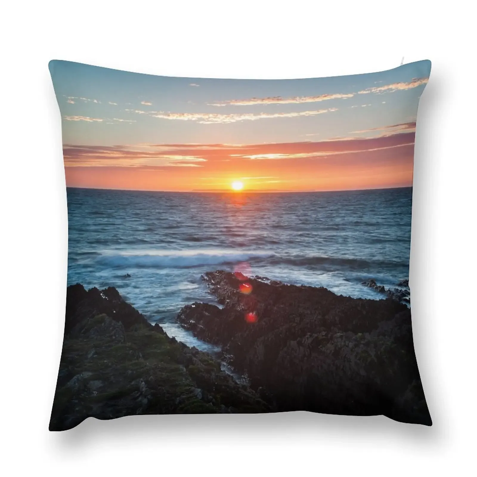 the sun sets in the middle of lundy island Throw Pillow Sofa Cushion Ornamental Pillow pillow