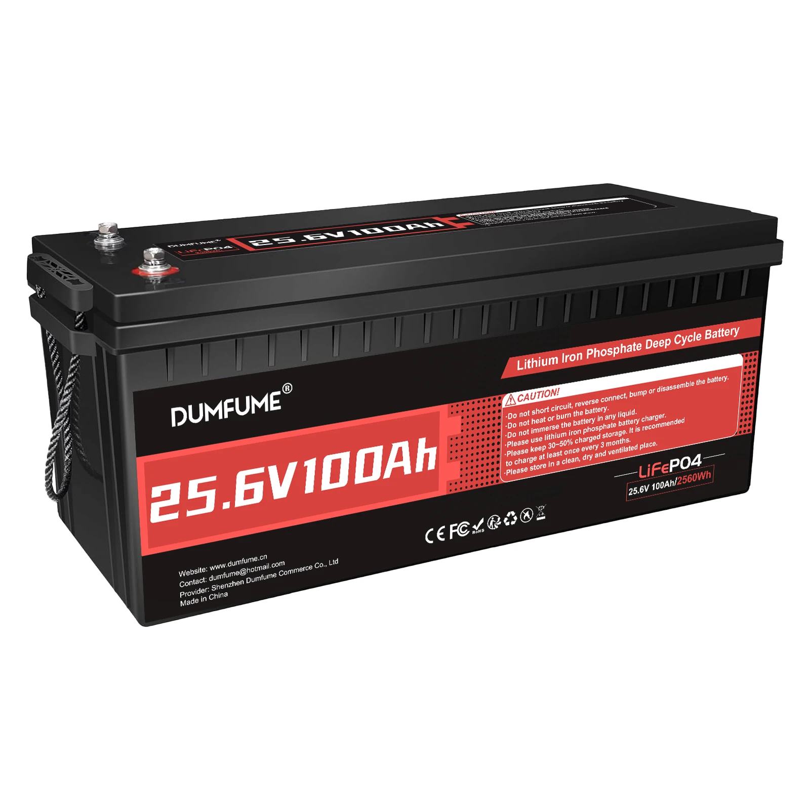 

Dumfume 24V 100Ah LiFePO4 Battery with 100A BMS 2560Wh Power Output 15000 Cycles for RV Solar Systems Camping Fishing