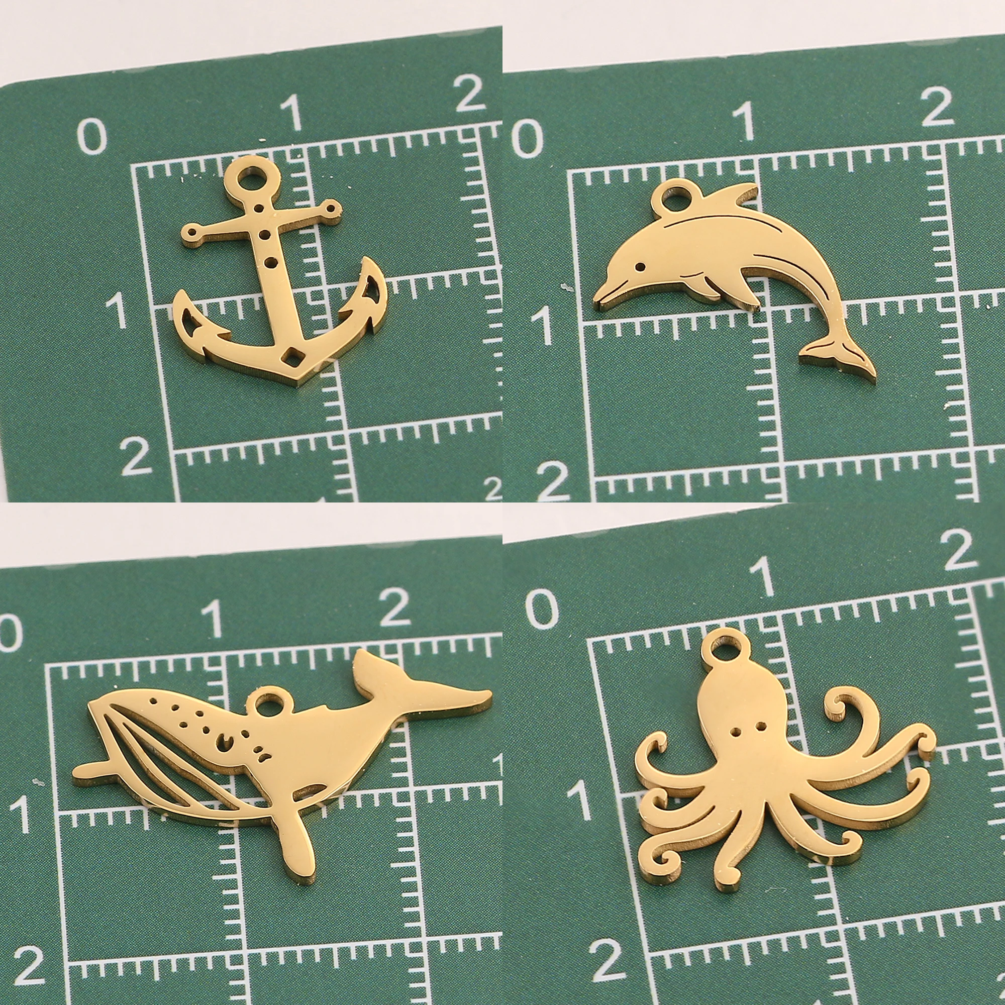 5Pcs Octopus/Anchor/Sea Fish/Whale Tail Charm Stainless Steel Summer Ocean Animal Pendant Dangle Fit Diy Bracelet Jewelry Making