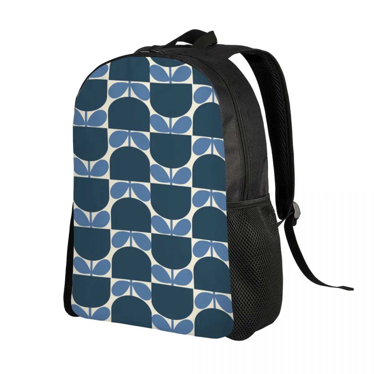 Custom Print Block Flower Navy Blue Orla Kiely Backpacks for Men Women Water Resistant College School Bag Print Bookbag