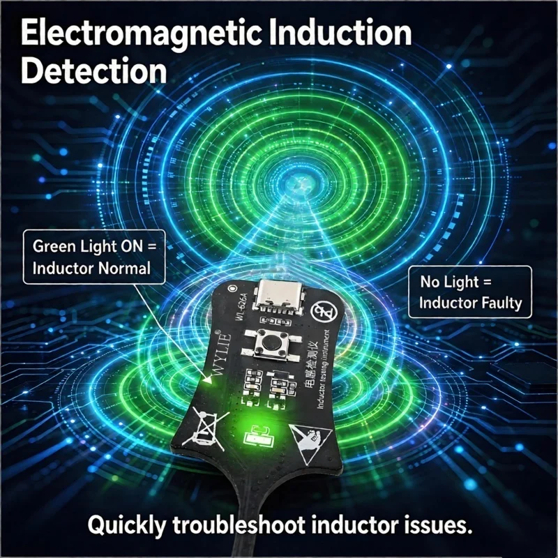 Inductance Detector Powered Electromagnetic Induction Green Light Fault Indicator for PCB Motherboard Inductor Troubleshooting