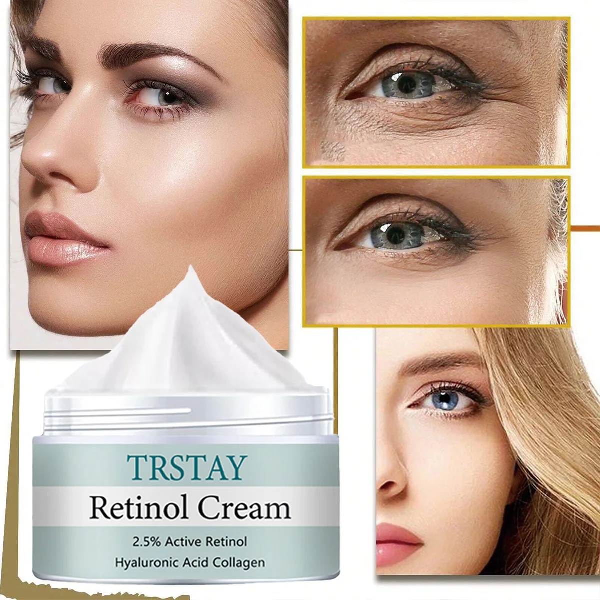 TRSTAY Retinol Cream 2.5% Active Retinoid Hyaluronic Acid Collagen Facial Moisturizer Anti-Aging Wrinkle Reduction Whitening