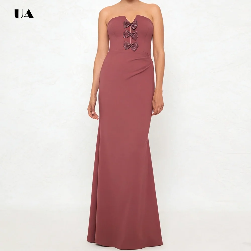 Vestido de fiesta de sirena sin tirantes con tres lazos de terciopelo, vestidos de noche Spendex sólidos para mujer, elegante vestido de fiesta personalizado