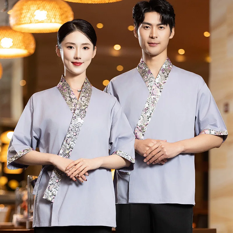 زي عمل نادل صغير لتناول الطعام في المطاعم اليابانية، ملابس كيمونو للمطاعم، ملابس عمل متوسطة الأكمام