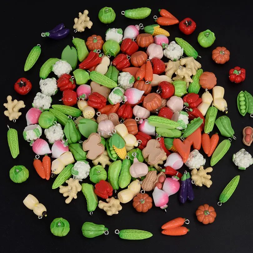 10/20/30pcs/lot Multi-color Resin Fruit Vegetable Random Mixed Pendants Apple Pumpkin Orange Carrot Peanut Jewelry Making Crafts