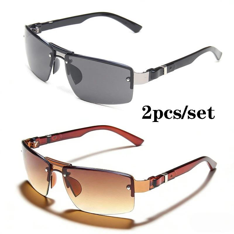 2pcs/set New Vintage Square Sunglasses Women Men Rectangle Sun Glasses Female Half frame glasses Eyewear Sunglasses Male Female Eyeglasses