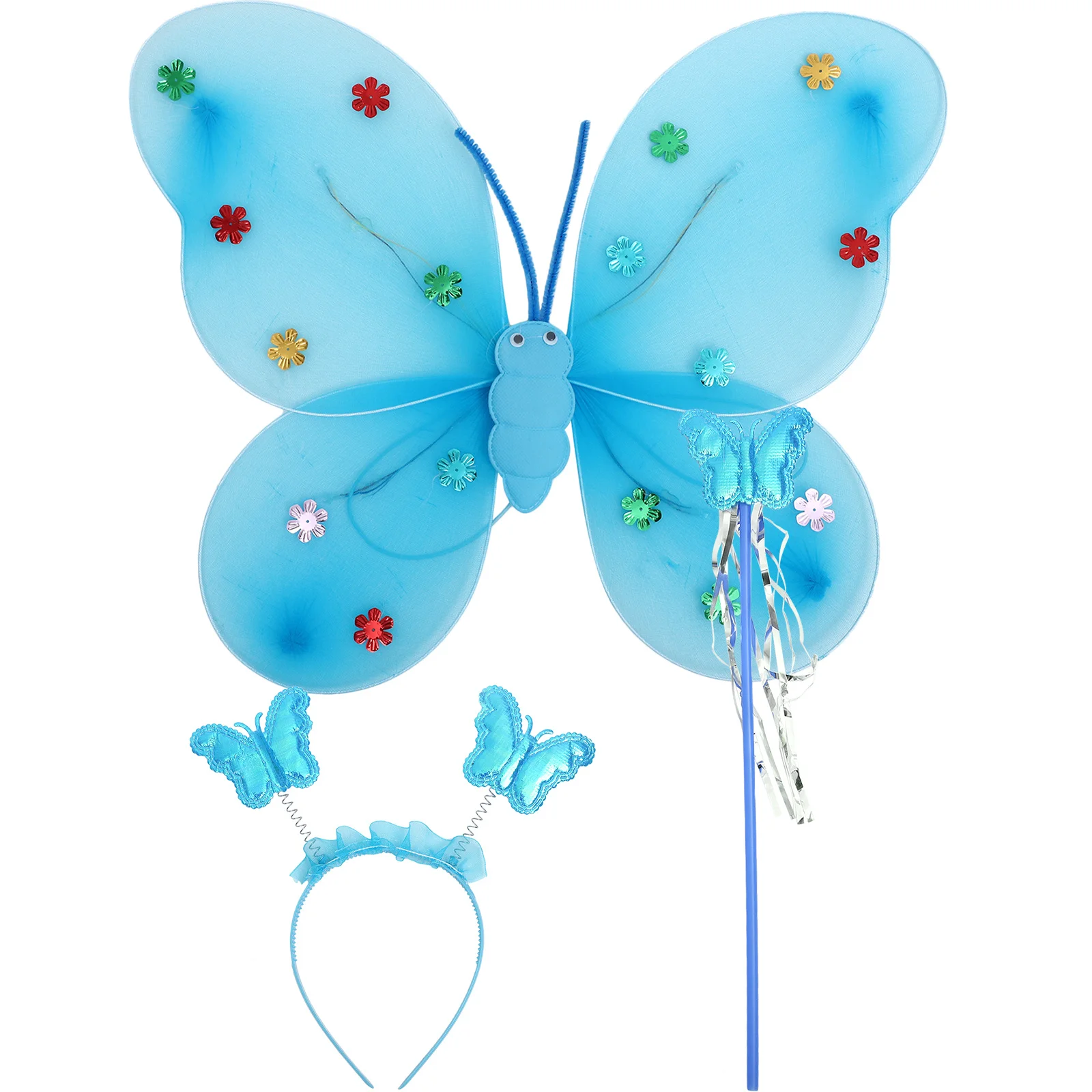 1세트 나비 날개 머리띠 마법봉 라이트 업 요정 의상 소녀 코스프레 파티 할로윈 액세서리 나비 요정 의상