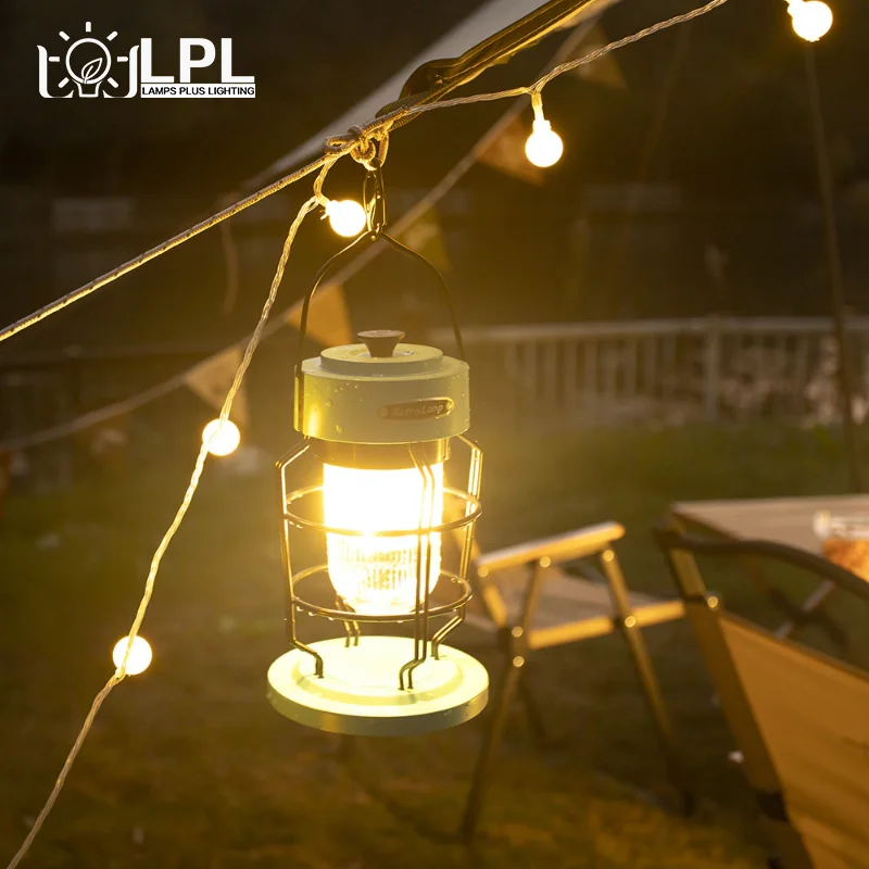 Portable Vintage Chandelier Portable Lamp Dimmable LED Camping Lamp USB Charging Outdoor Lamp Tent Camping Decorative Lamp